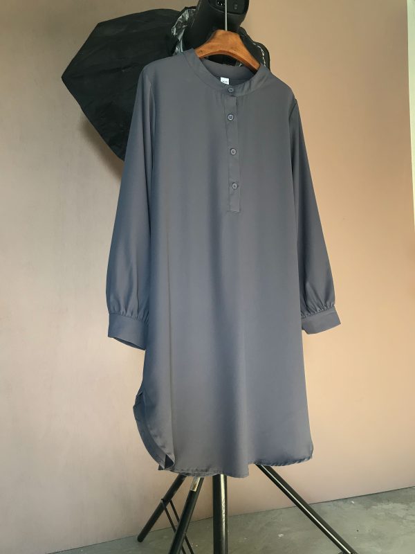 Blouse Labuh Muslimah Laila TA Series Long Tops In Nobel Grey (*IMPROVED material)(*IMPROVED cutting )