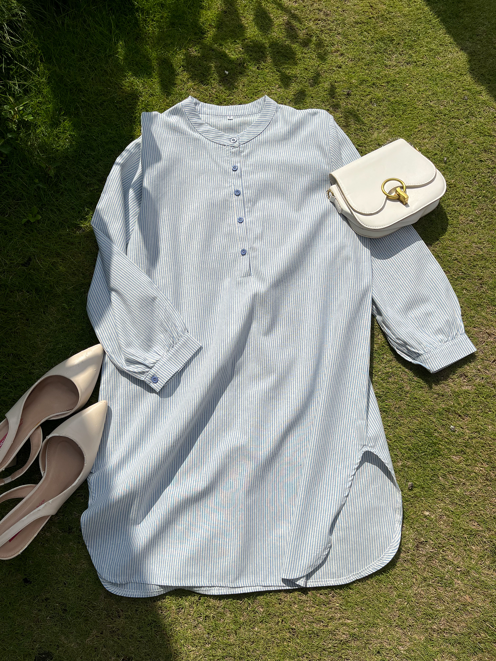 Aurora Stripe Tops in Sky Blue