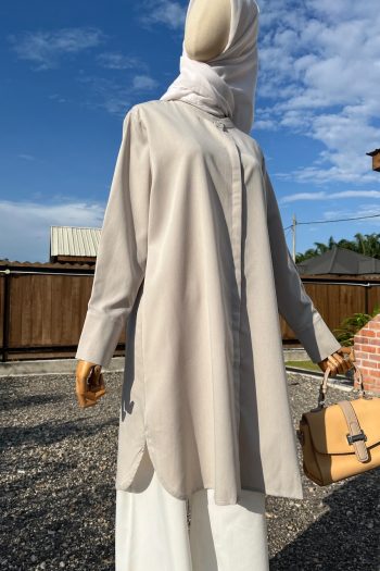 Blouse Labuh Muslimah Dania Long Tops In Beige Silver