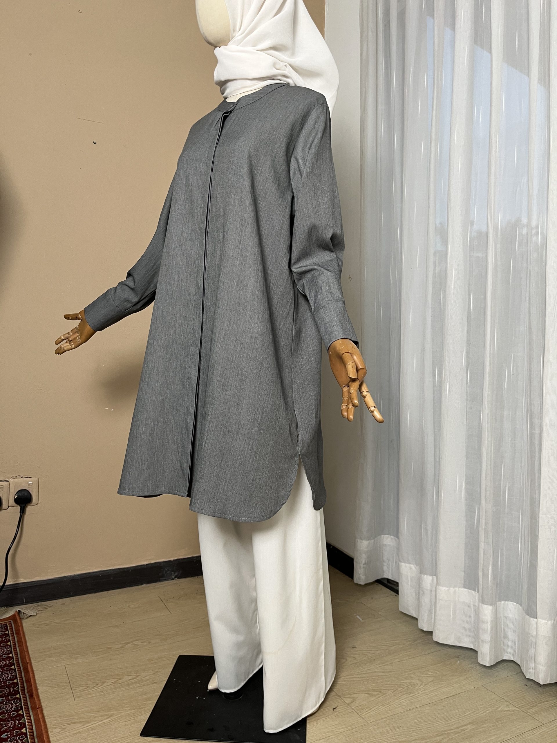Blouse Labuh Muslimah Dania Long Tops In Dark Grey - Image 2