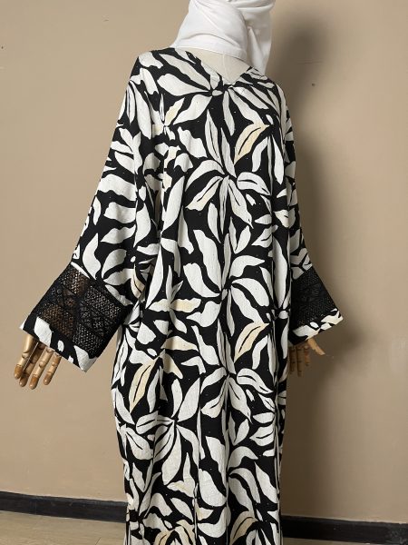 Lateefa Luxe Kaftan Dress in Black Leaf