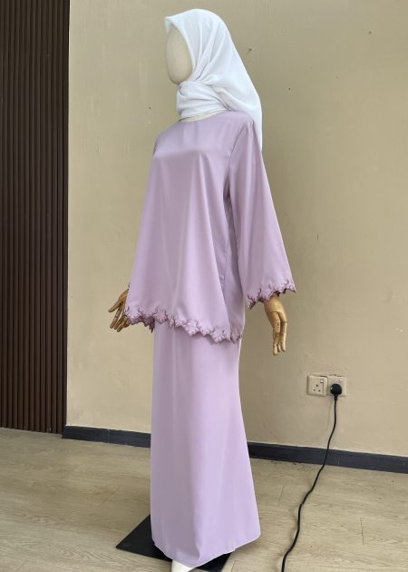 Qaseh Embroidery Kurung in Light Purple