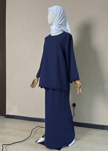 Qaseh Embroidery Kurung in Dark Blue