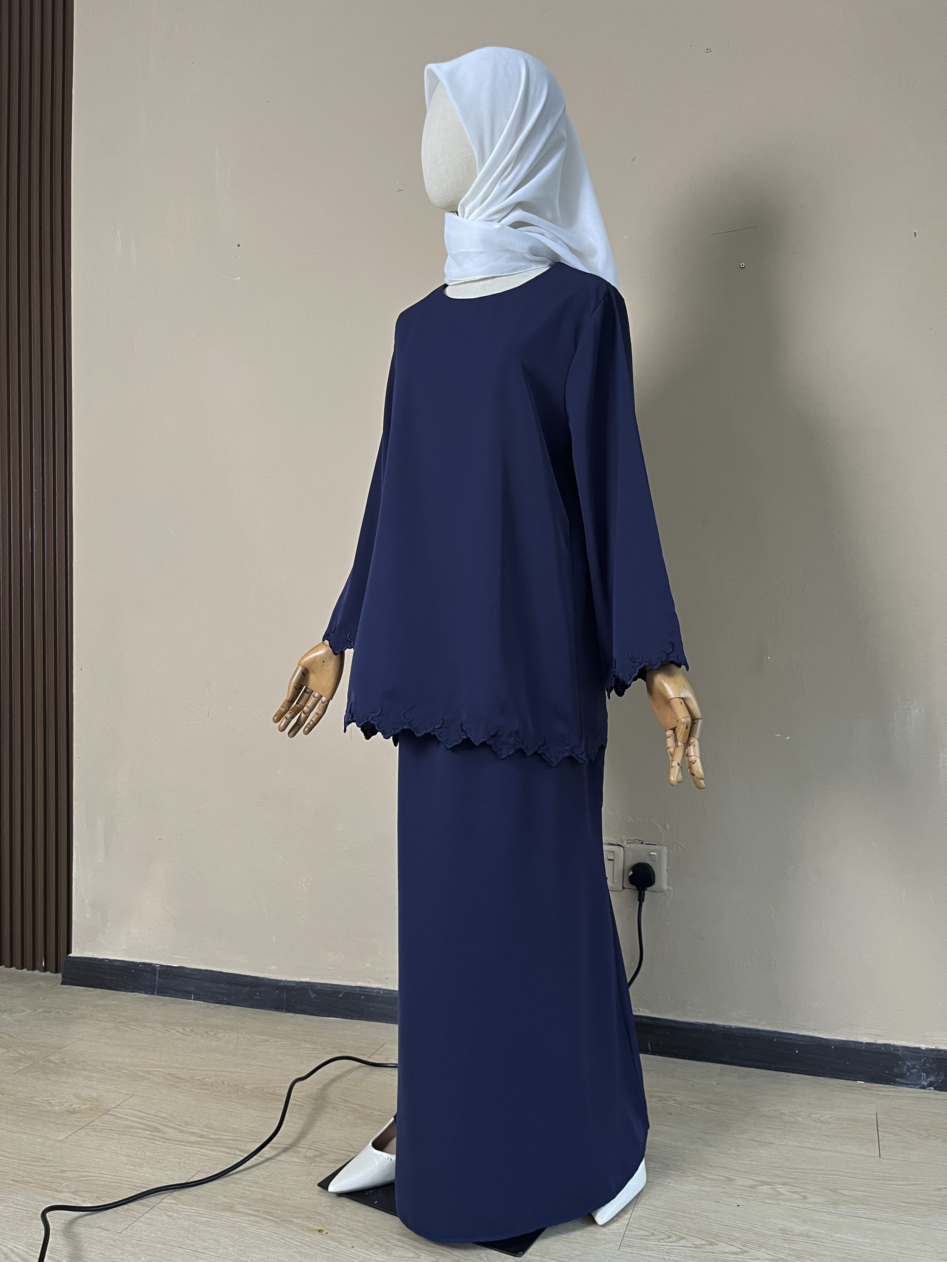 Qaseh Embroidery Kurung in Dark Blue