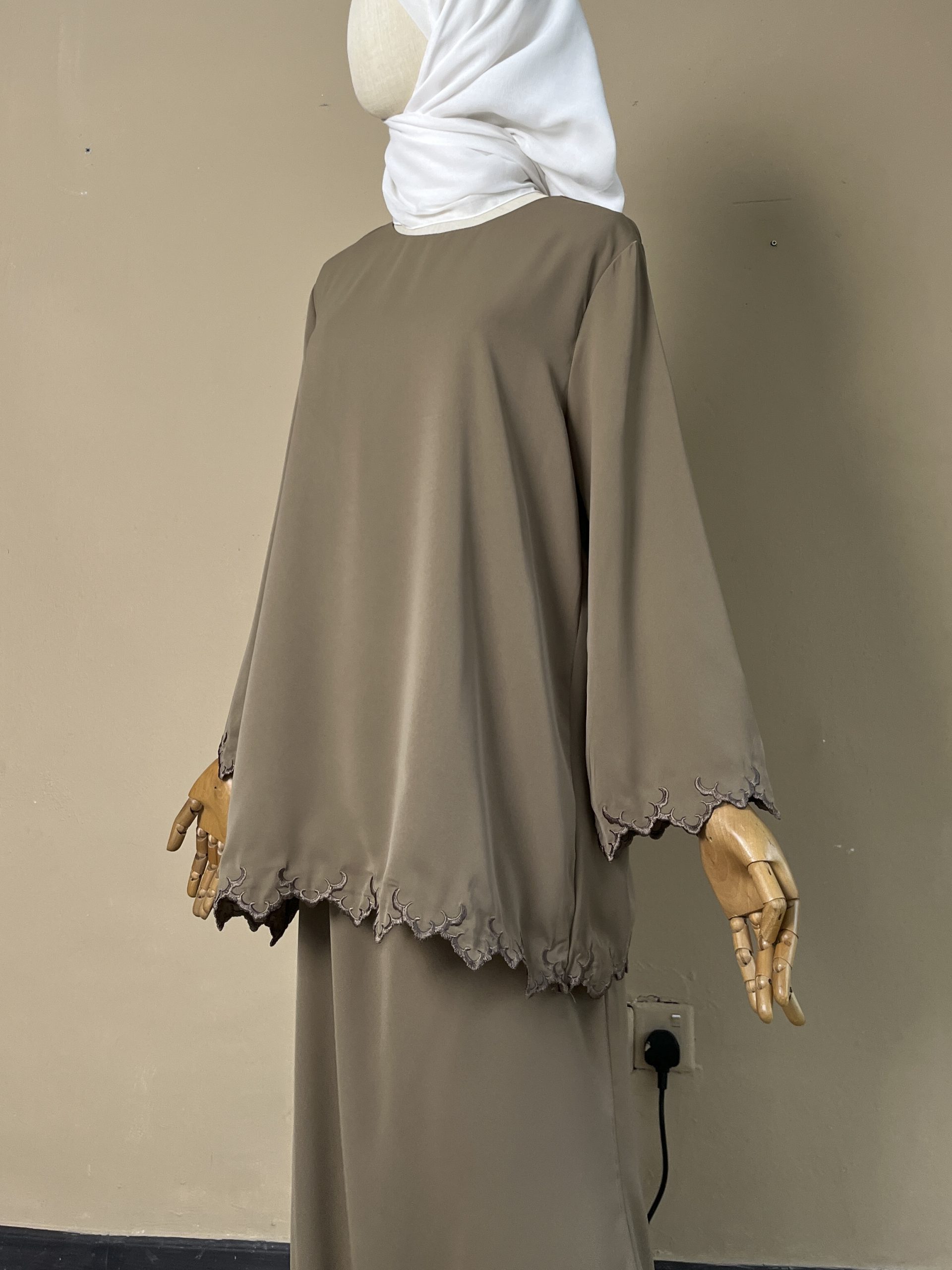 Qaseh Embroidery Kurung in Brown