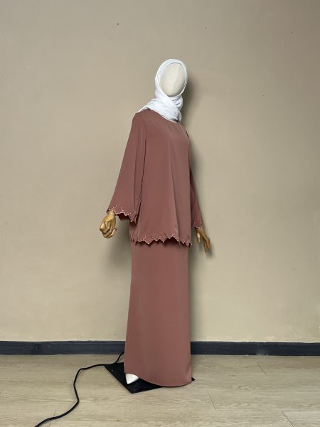 Qaseh Embroidery Kurung in Reddish Brown