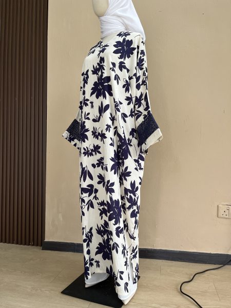 Lateefa Luxe Kaftan Dress in Leaf Navy