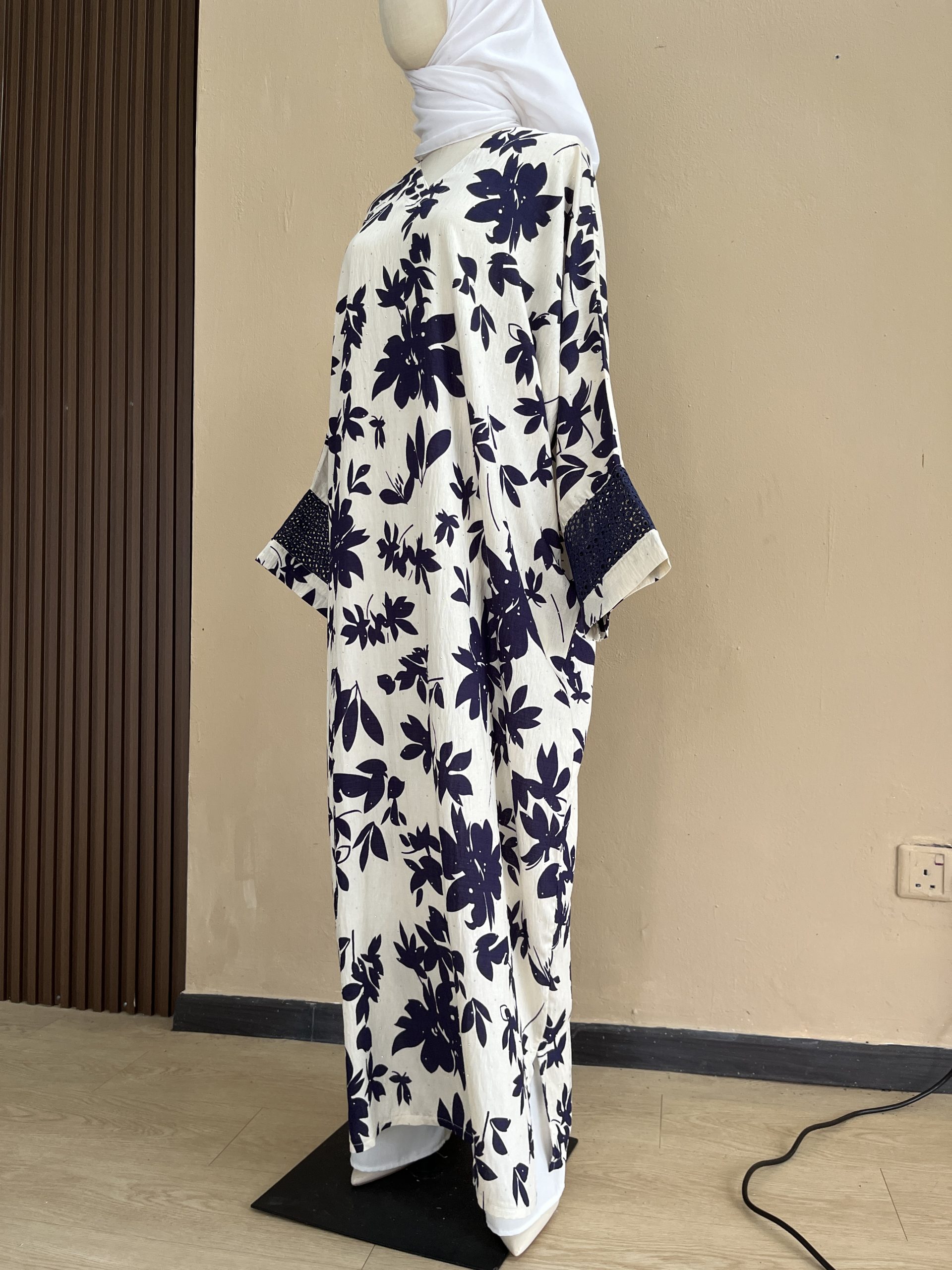 Lateefa Luxe Kaftan Dress in Leaf Navy