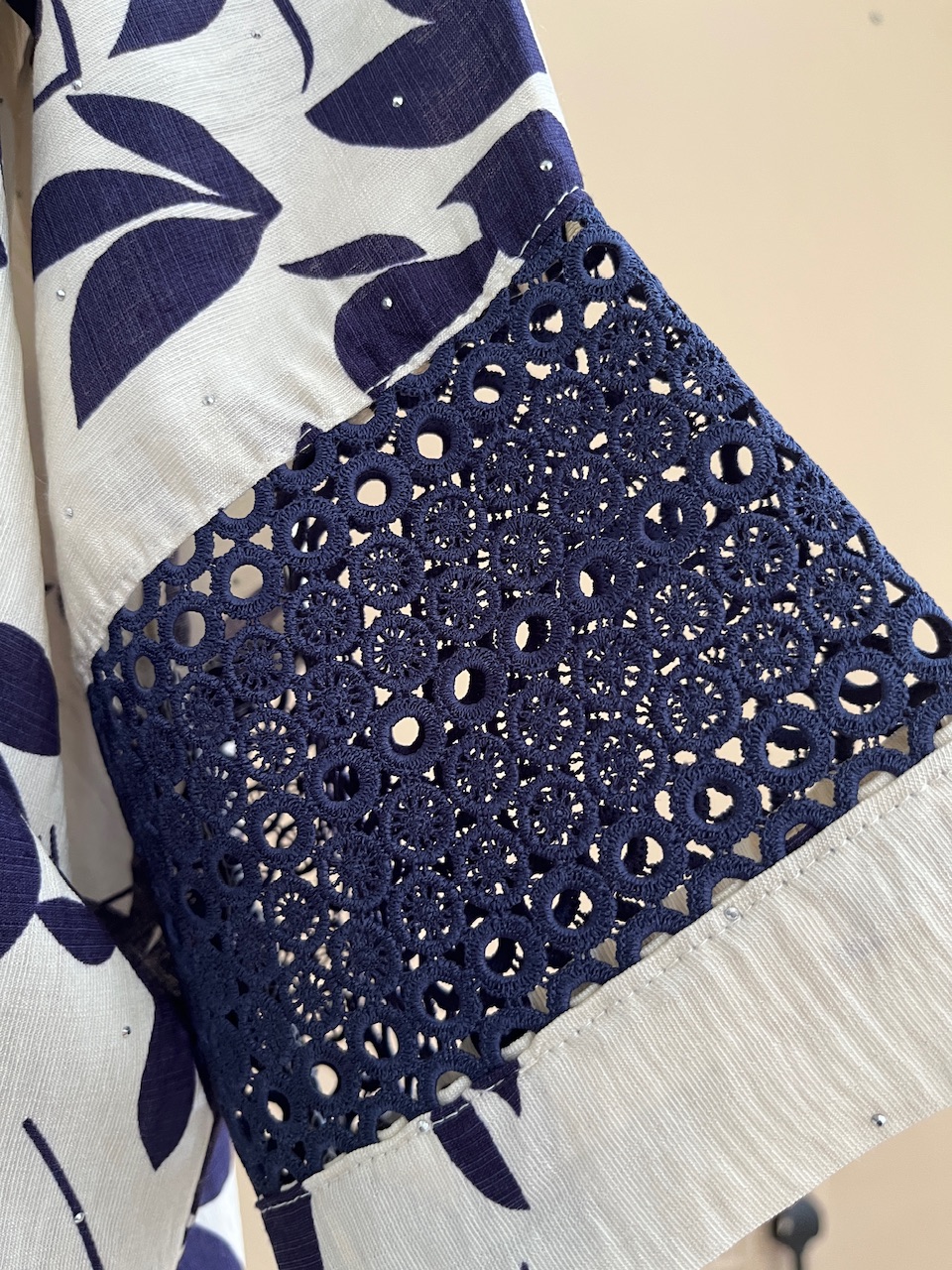 Lateefa Luxe Kaftan Dress in Leaf Navy - Image 2