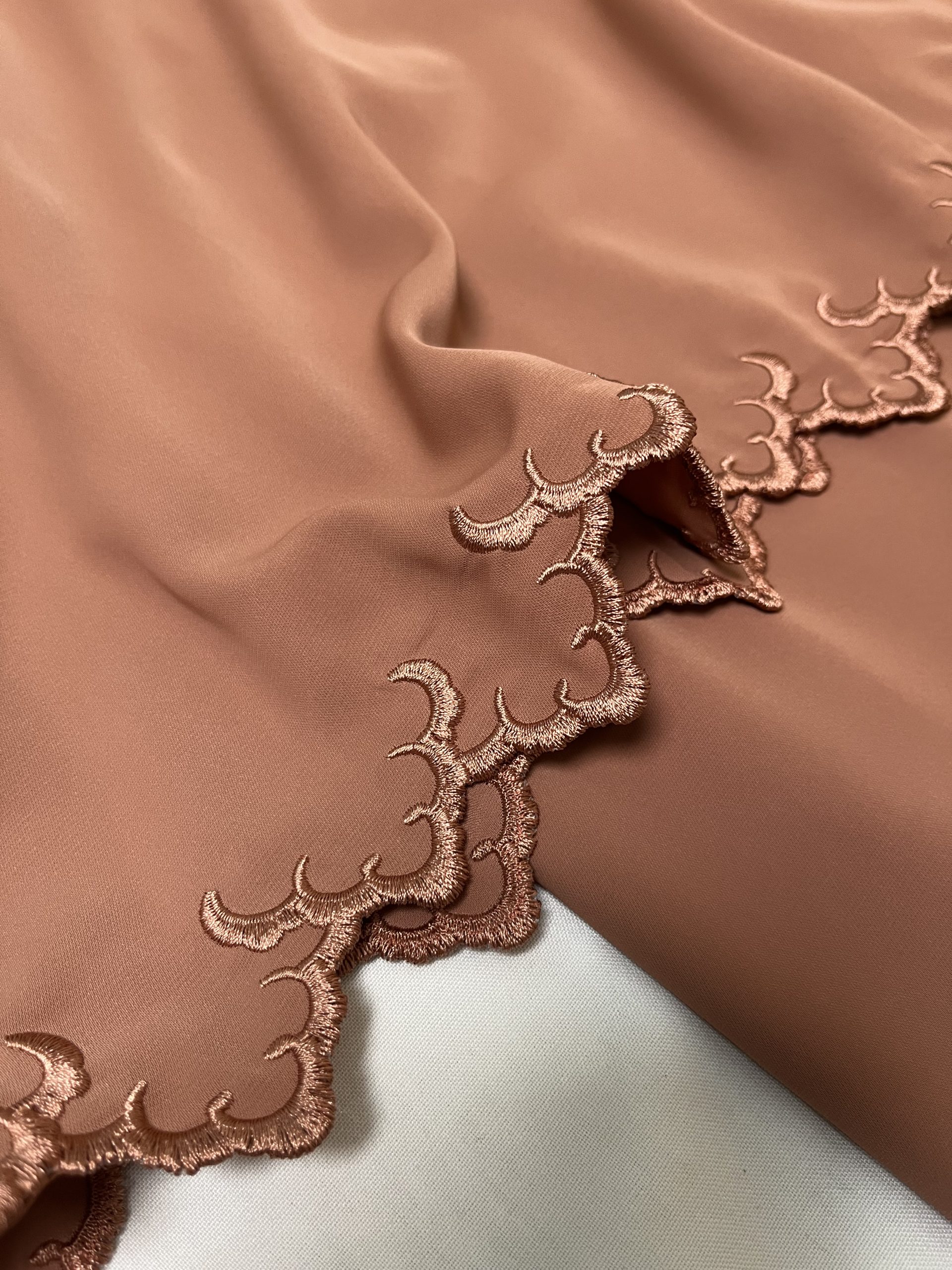 Qaseh Embroidery Kurung in Reddish Brown