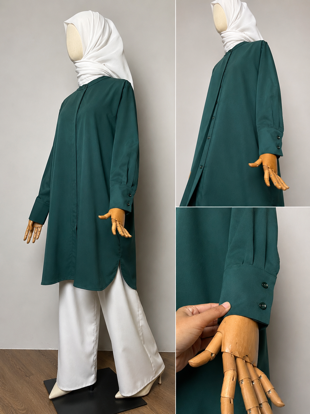 Blouse Labuh Muslimah Dania Long Tops In Emerald green - Image 4