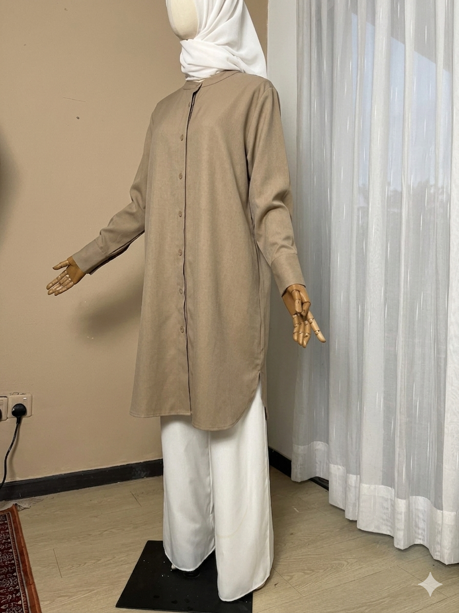 Blouse Labuh Muslimah Dania Long Tops In Beige Brown - Image 3