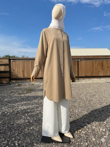 Blouse Labuh Muslimah Dania Long Tops In Beige Brown