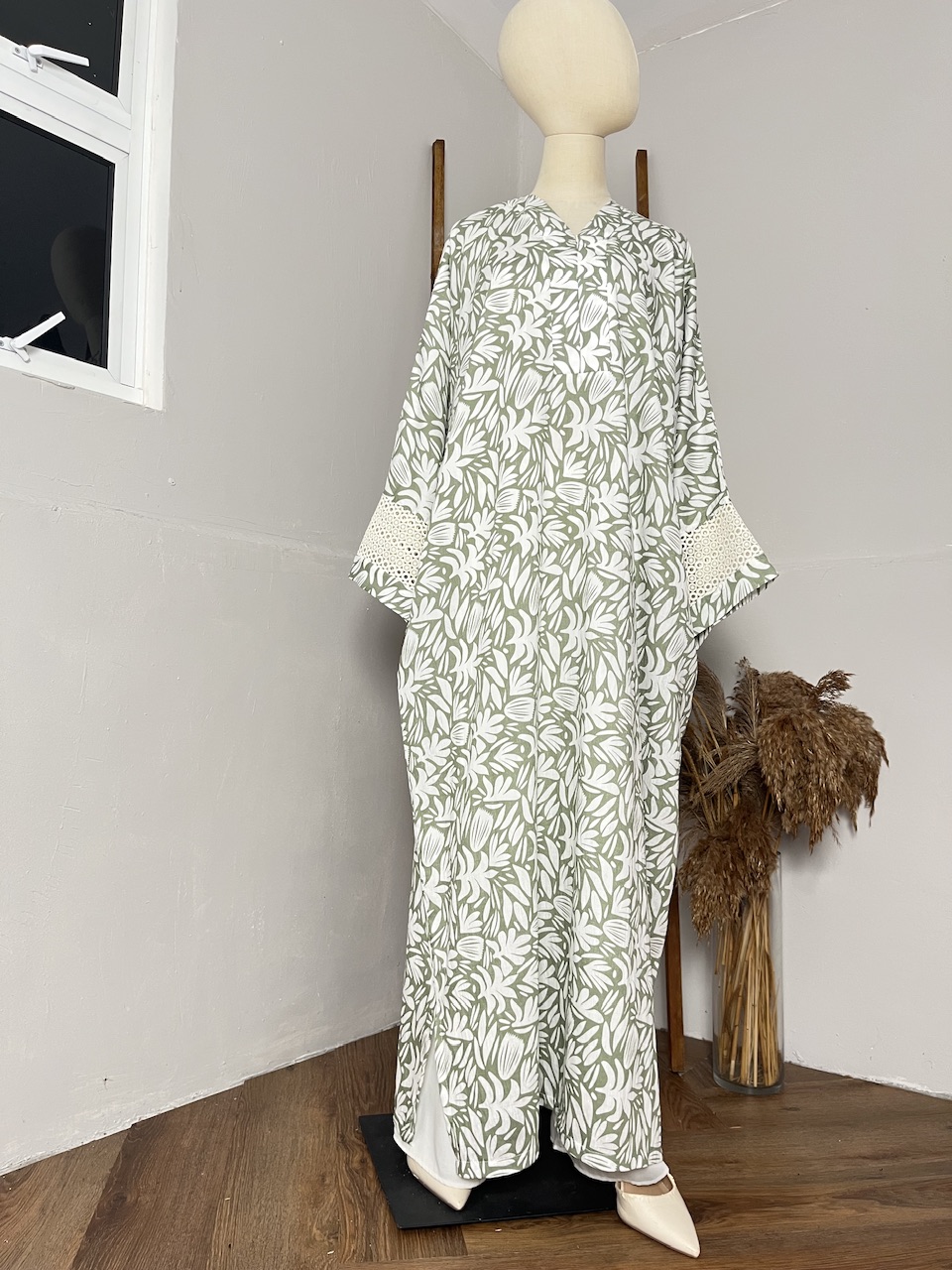 Lumiera Luxe Kaftan Dress in Tea Green - Image 2