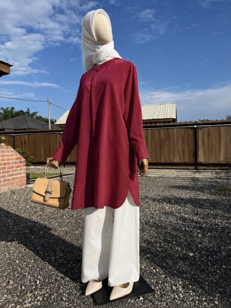Blouse Labuh Muslimah Dania Long Tops in Maroon