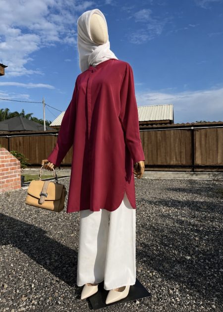 Blouse Labuh Muslimah Dania Long Tops in Maroon