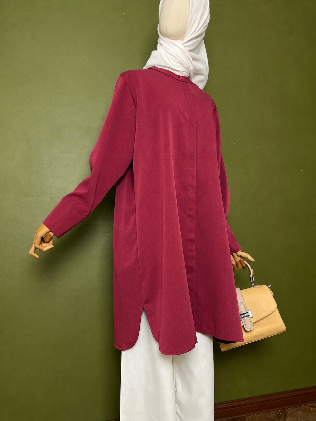 Blouse Labuh Muslimah Dania Long Tops in Maroon - Image 4